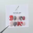 穿戴甲-紅黑和風花